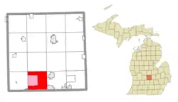 Location within Clinton County (red) and the administered CDP of Wacousta (pink)