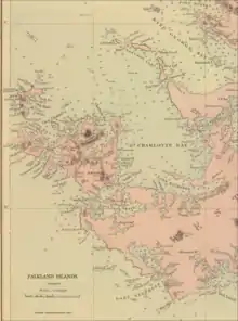 Old map of Weddell Island featuring Chatham Harbour