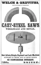 Advertisement for Welch & Griffiths, cast-steel saws, 1852