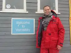 Welcome sign at Vernadsky Station.