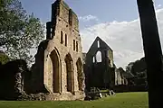 North transept from the north west, showing the arched recesses of the Sacristy