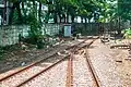 A railroad switch at the end of the Merak Station emplacement which is used for locomotive shunting