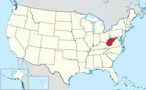 Map of the United States highlighting West Virginia