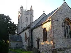 Stone church with square tower