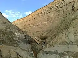 Whale Chine from the beach. The remains of the steps can be seen.