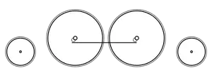 Diagram of a single small leading wheel, two large coupled wheels and a single small trailing wheel