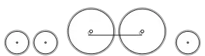 Diagram of two small leading wheels, two large driving wheels joined by a coupling rod, and one small trailing wheel