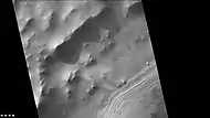 Layers in mound in western side of South crater, as seen by CTX camera.  Note: this is an enlargement of a previous image of west side of South crater.