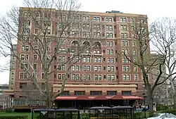 William Pitt Union, the student building of the University of Pittsburgh, built in 1898, bounded by Fifth Avenue, Bigelow Boulevard, and Forbes Avenue.