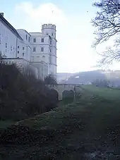 Photograph of the castle today, showing bridge over the moat