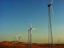 Older wind turbines, part of the Altamont Pass Wind Farm.