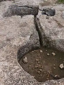 Ancient winepress carved into the ground at Hurvat Itri, Israel