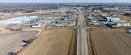 WIS 21 in Tomah with I-94 and US 12 junction in the background