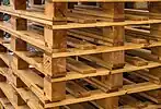 A stack of wooden pallets