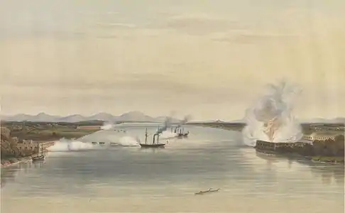 Attacking the forts of Wookongtap and Whampoa Creek, 3 April