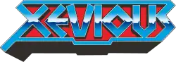 The word "XEVIOUS" in blue metallic letters against a red background.