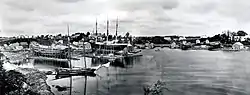 A c. 1870 view of Yarmouth's harbor, taken from where Yankee Marina — off Lafayette Street — is now, looking directly north to the East Main Street bridge