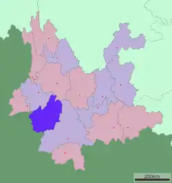 Location of Lincang City jurisdiction in Yunnan