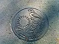 Manhole cover depicting symbols of Zama