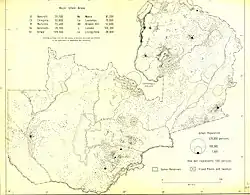 an old demographic map of Zambia with shades indicating regions that were most urbanized