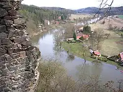 Sázava near ruin of Zbořený Kostelec Castle