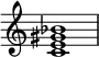  {
\override Score.TimeSignature #'stencil = ##f
\relative c' { 
  \clef treble \time 4/4
  <c e gis bes>1
} }
