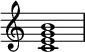 
{
\override Score.TimeSignature #'stencil = ##f
\relative c' {
   \clef treble
   \time 4/4
   \key c \major
   <c e g b>1
} }
