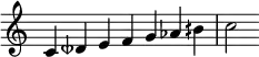  {
\override Score.TimeSignature #'stencil = ##f\relative c' {
  \clef treble \time 7/4
  c4 deseh e f g aes bih c2
} }
