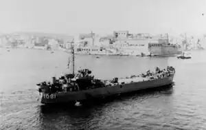 USS Pima County (LST-1081) entering the Grand Harbour, Malta on 14 June 1955